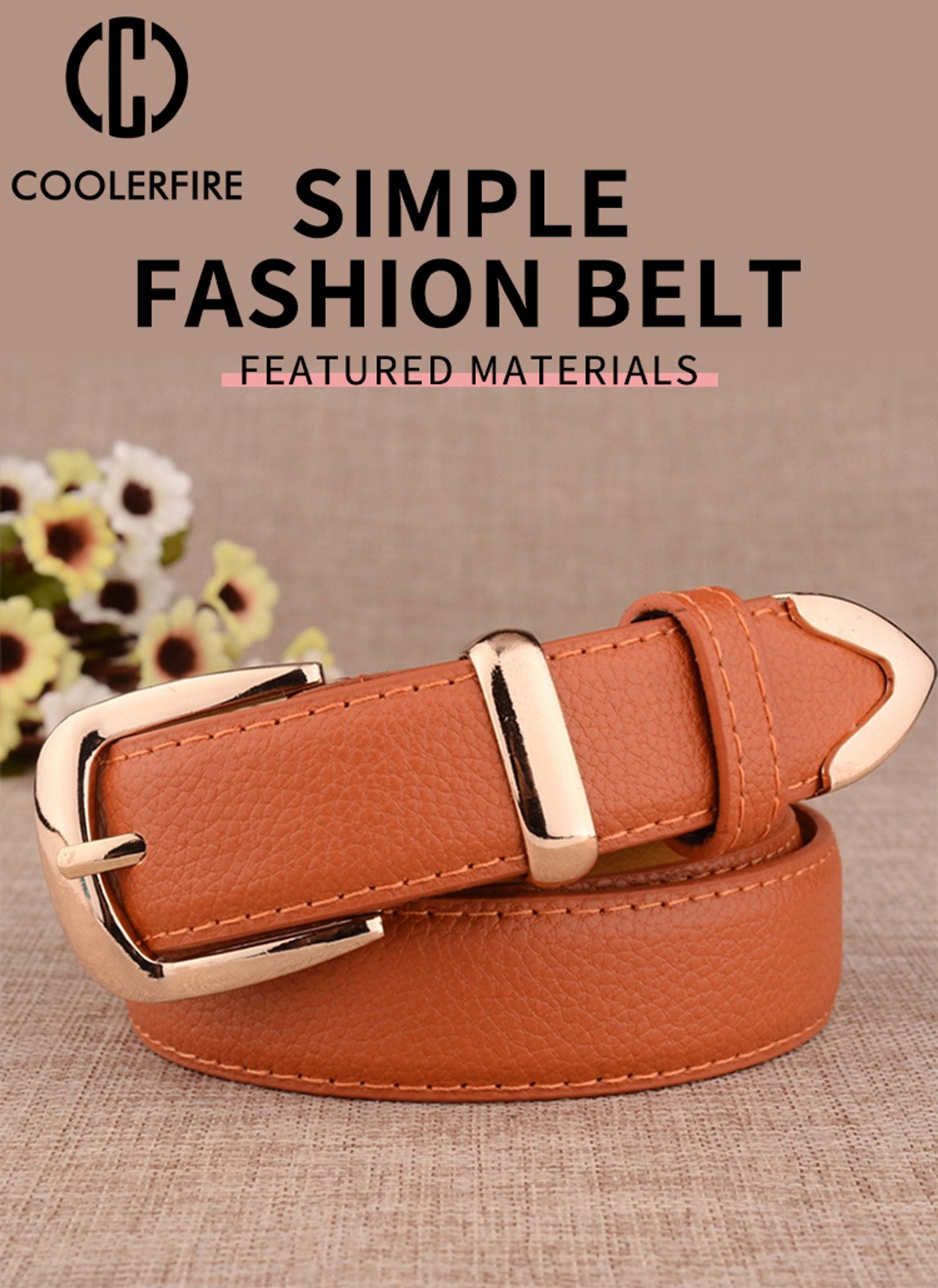 Women’s Genuine Leather Belt with Gold Buckle