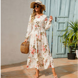 Women’s Bohemian Floral Maxi Dress with Full Sleeves