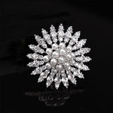 Large Rhinestone Pearl Snowflake Brooch for Women