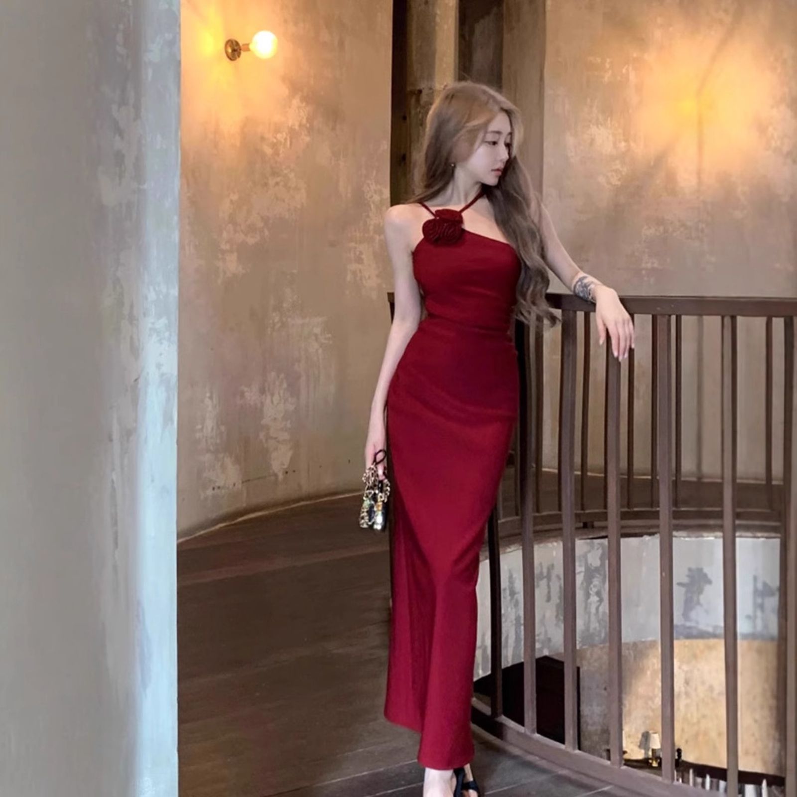 Red Flower Print Sexy Strap Dress