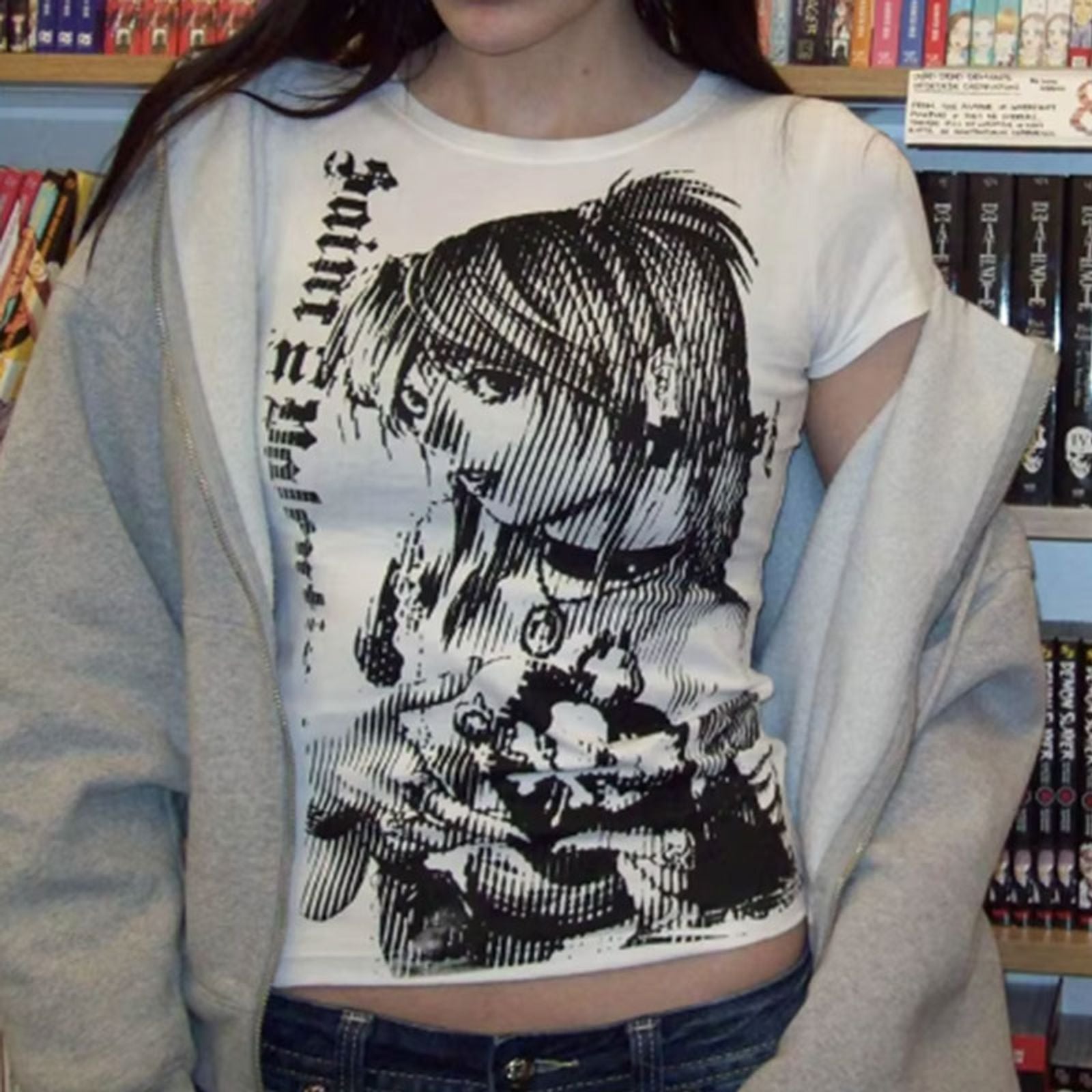 Y2K Anime Streetwear Vintage Crop Tee for Women