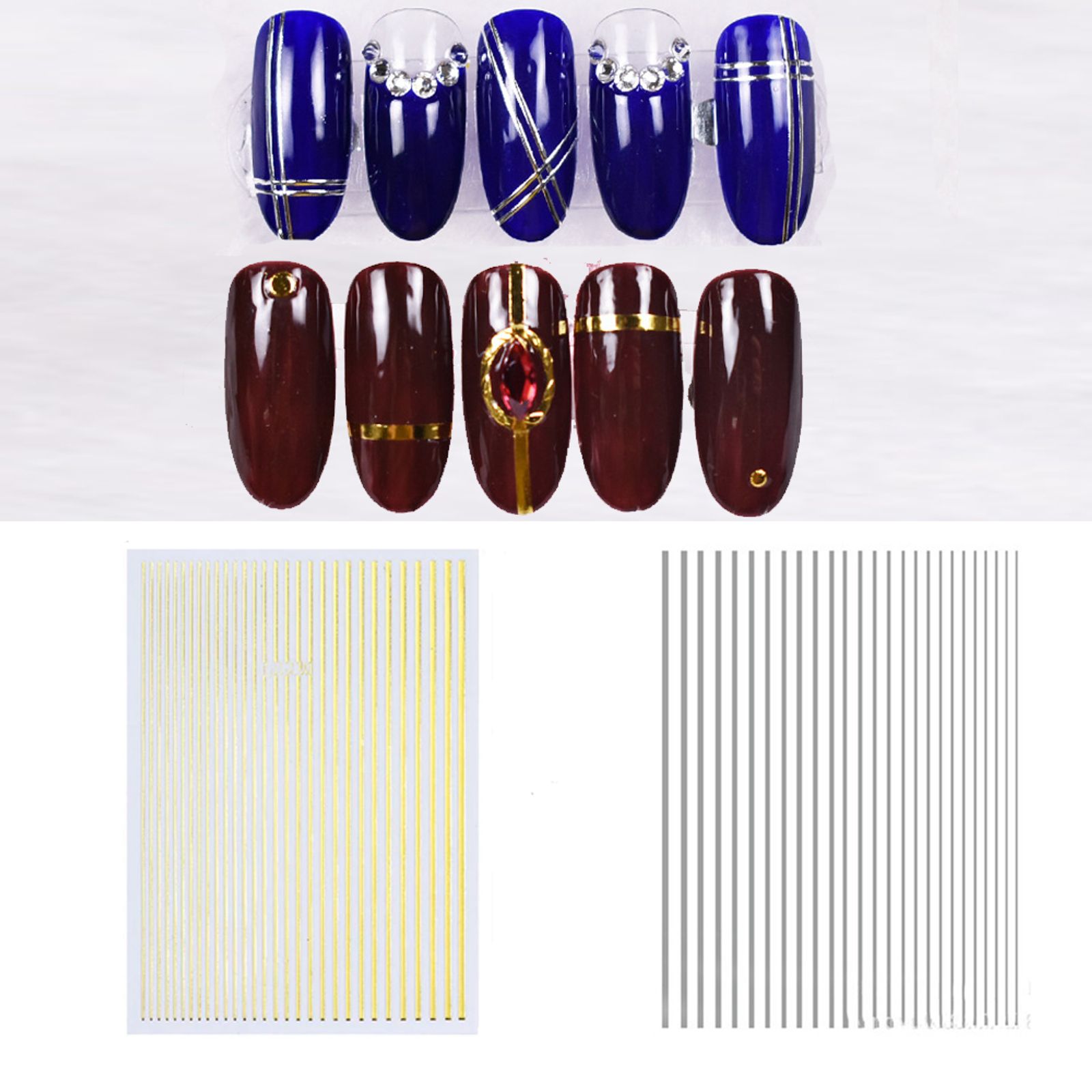 Luxury 3D Gold & Silver Stripe Nail Art Stickers