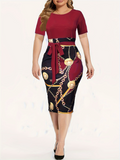 Women's Colorblock Chain Print Wrap Dress with Belt
