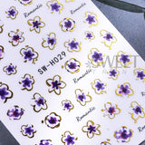 Golden Pink Hibiscus Flower Nail Stickers - 3D Decals