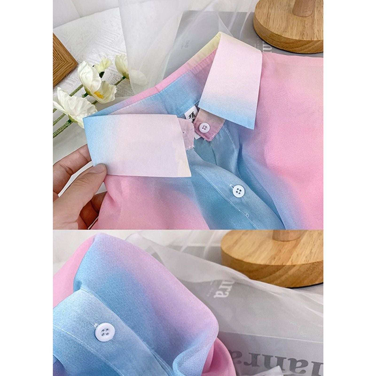 Irregular Gradient Rainbow Long Sleeve Blouse