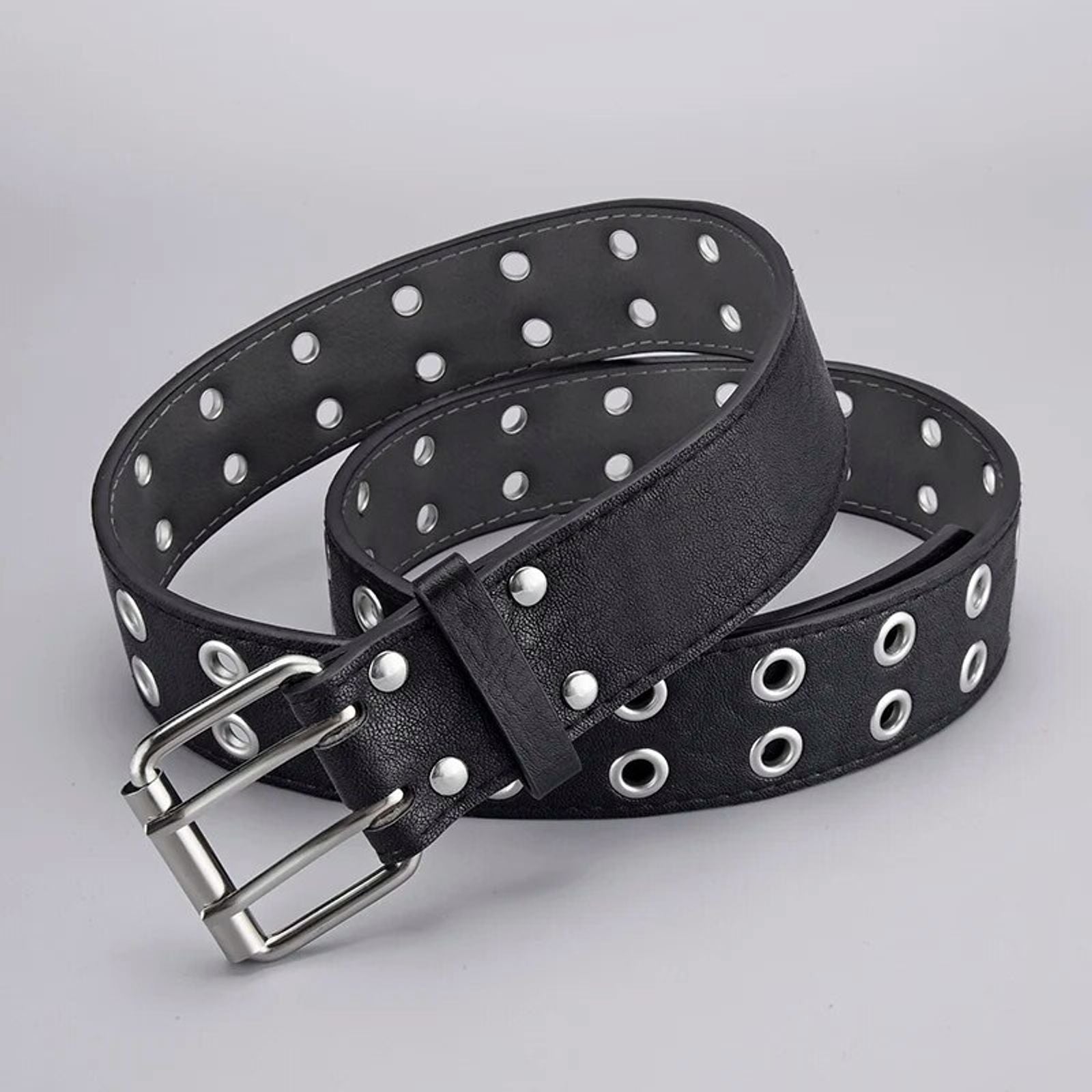Women's Simple Double Hole Punk Belt for Men and Women