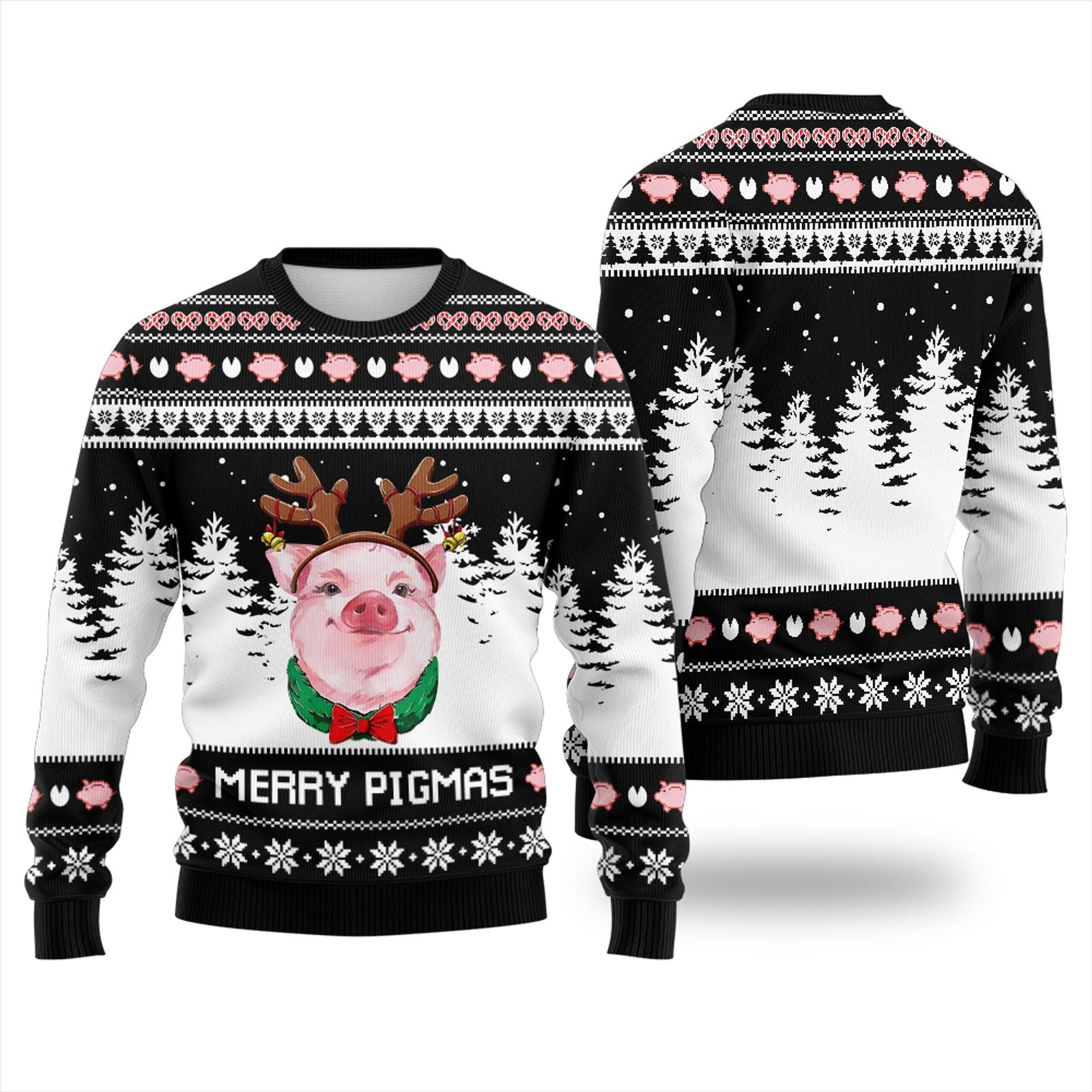 Pig with Reindeer Antlers Winter Christmas Hoodie