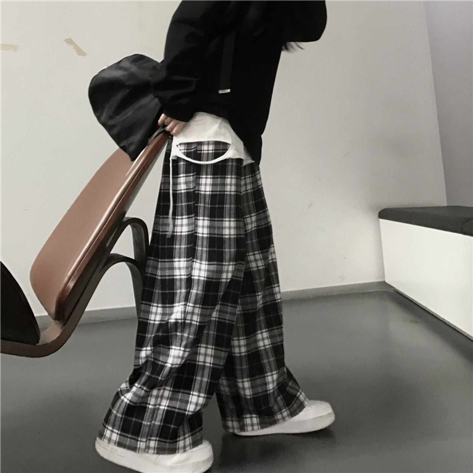 Oversized Black Plaid Women’s Sweatpants