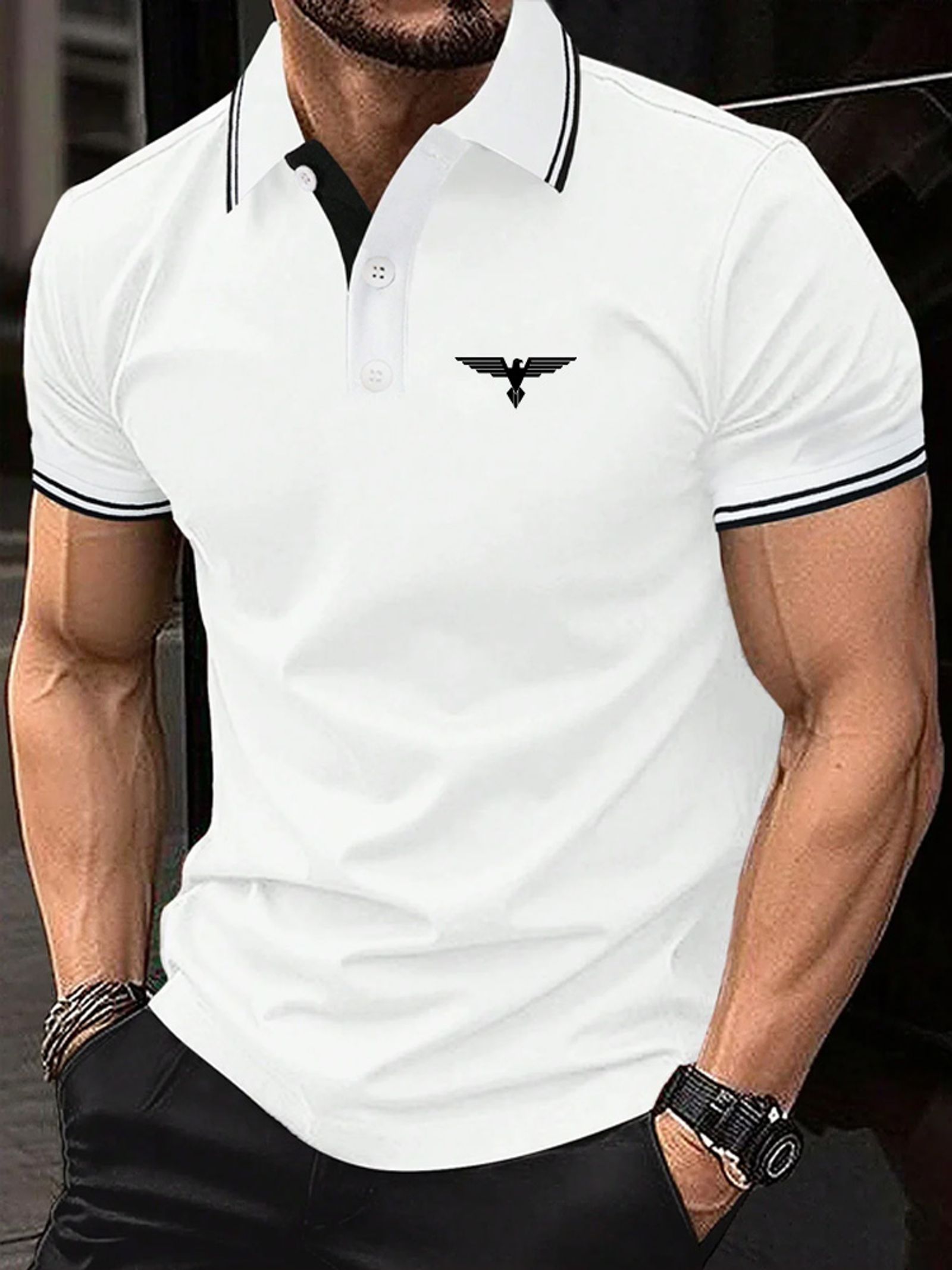 Men's Casual Short Sleeve Polo Shirt with Button Detail