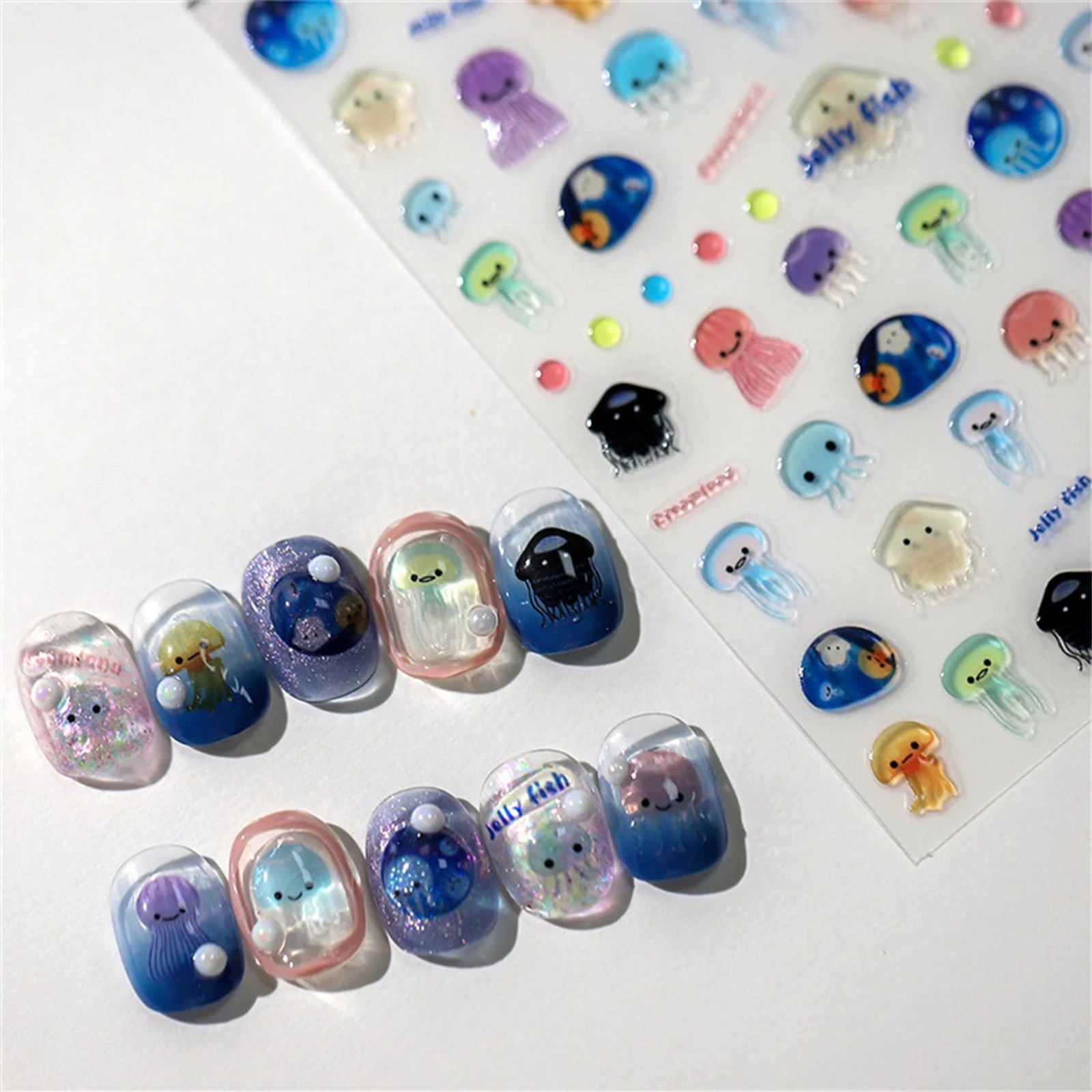 5D Kawaii Jellyfish Nail Art Stickers