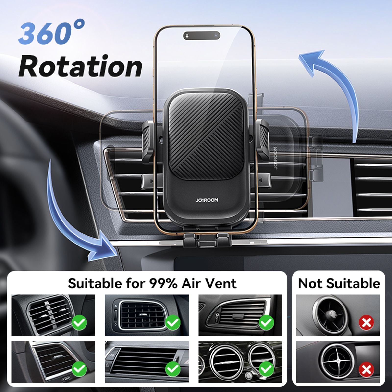 Universal Car Air Vent Phone Holder Mount - 360 Rotation