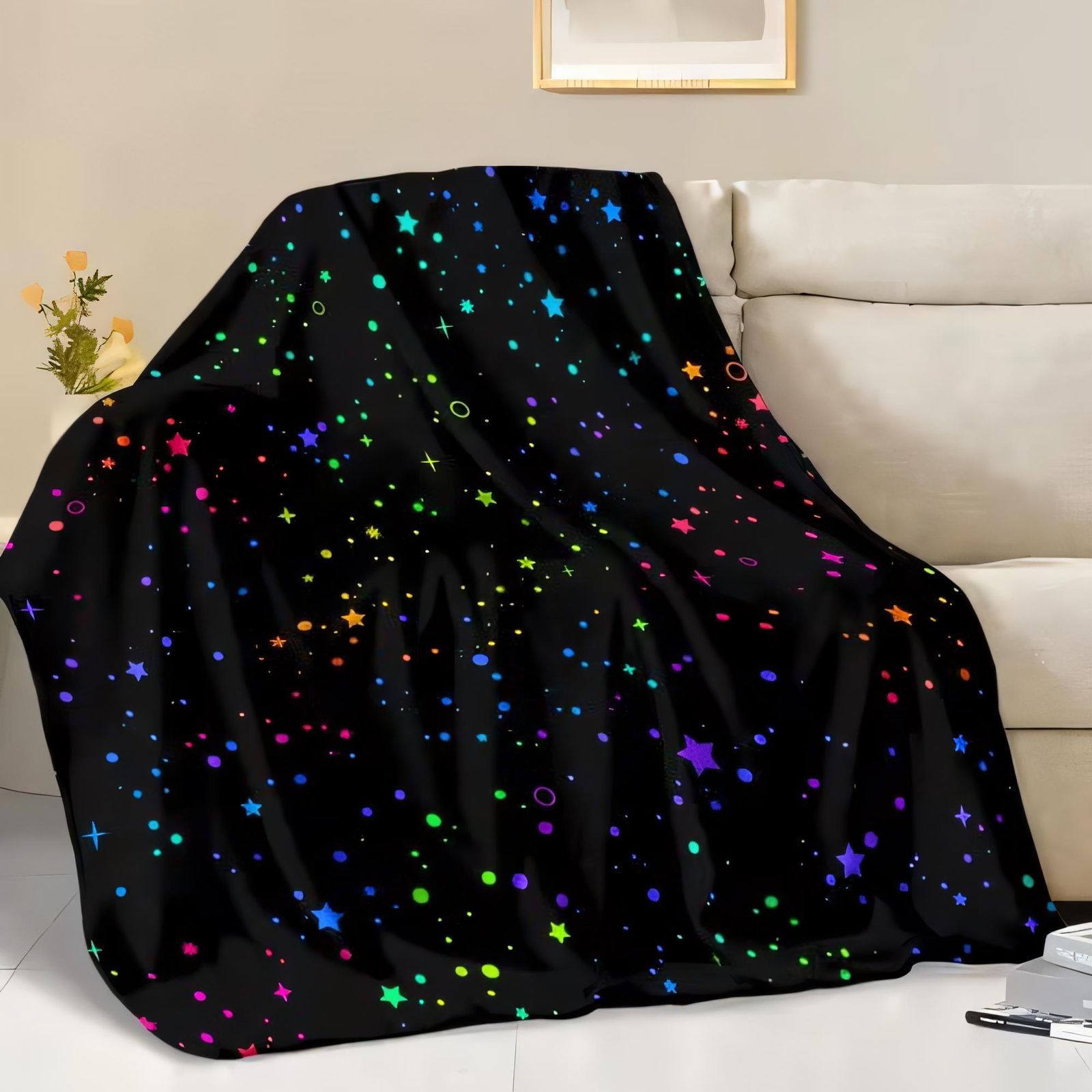 Colorful Stars Dots Circles Throw Blanket