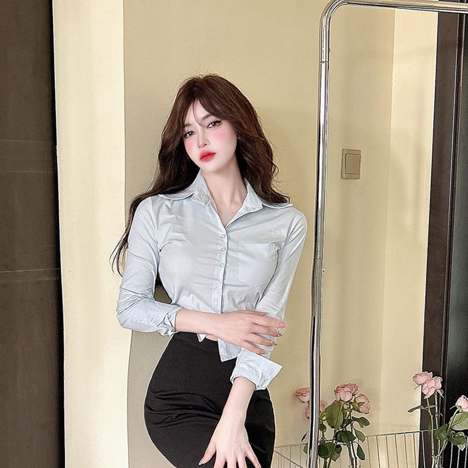 Elegant Korean Women’s Slim Blouse - Spring Y2K Casual Top