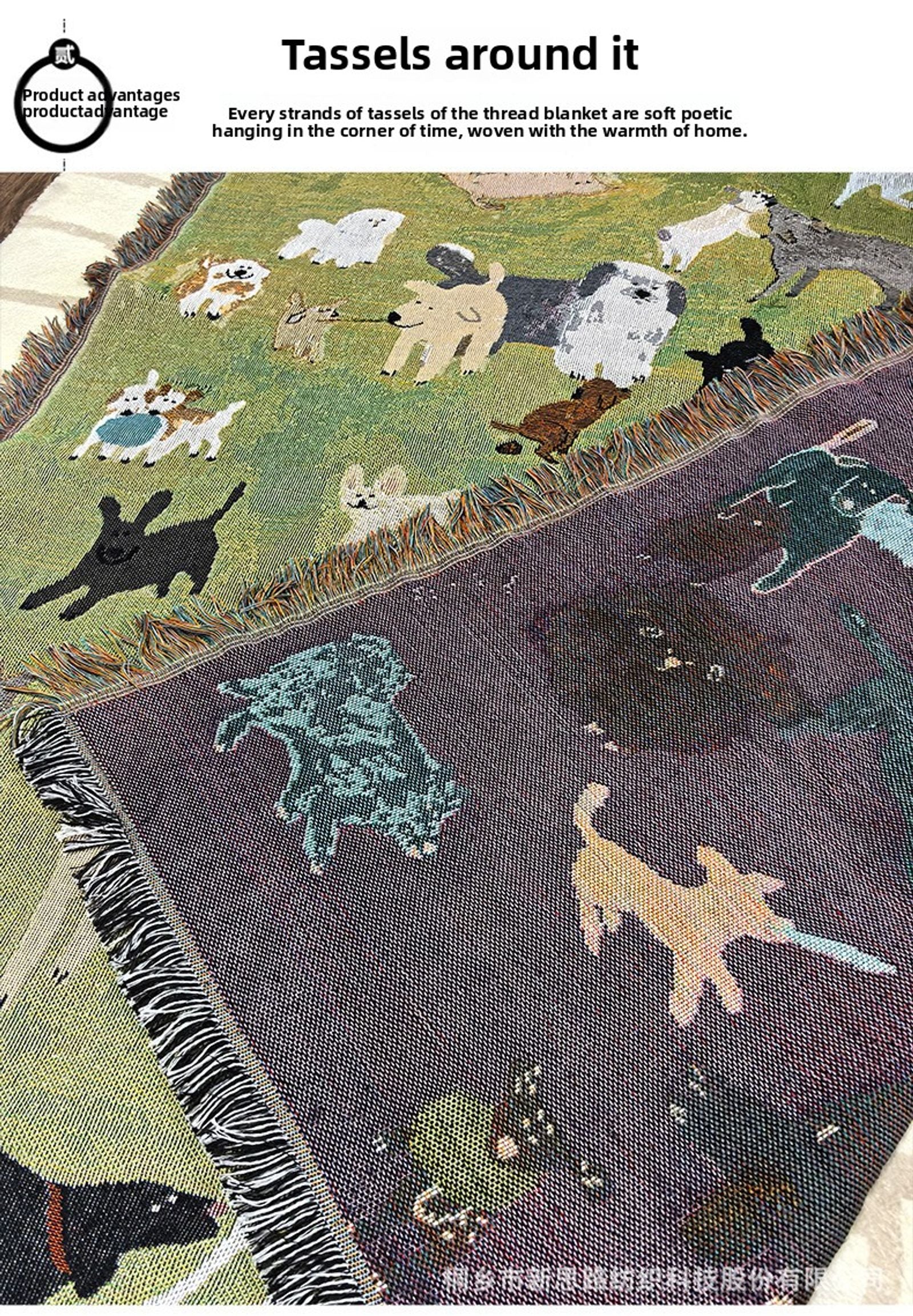 Vintage Jacquard Grassland Sheep Camping Picnic Blanket