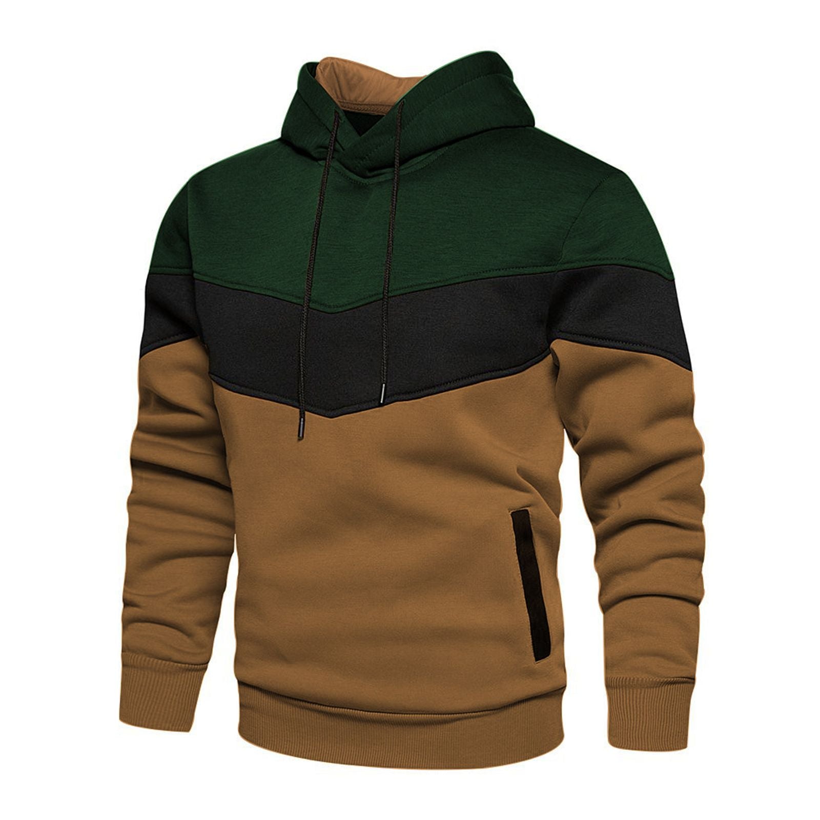 Men's Fleece Thermal Patchwork Hoodie for Outdoor Sports