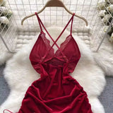 Women's Red Ruched Mini Dress with Spaghetti Straps