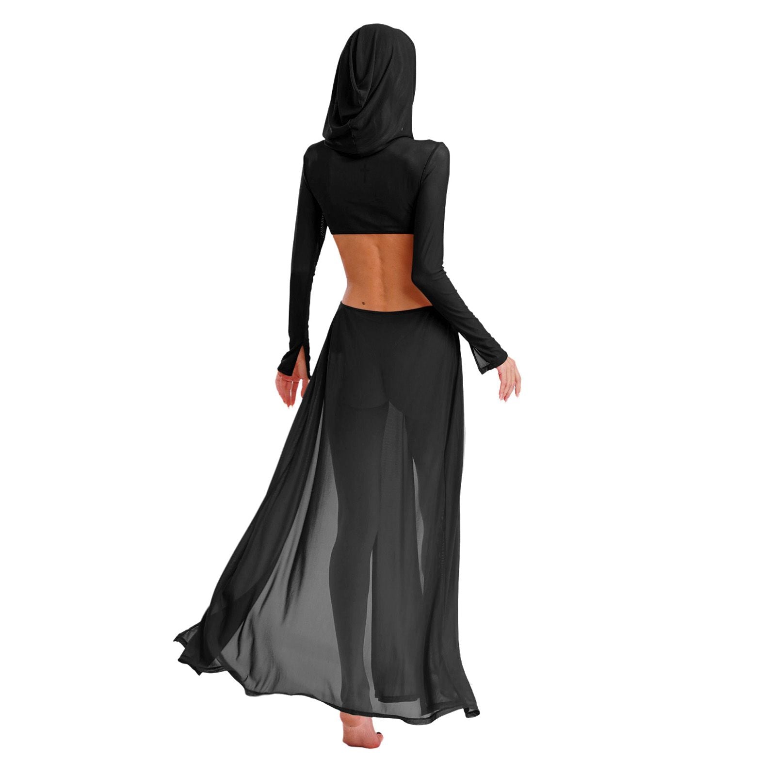 Women's Sexy Hooded Maxi Dress with High Slit