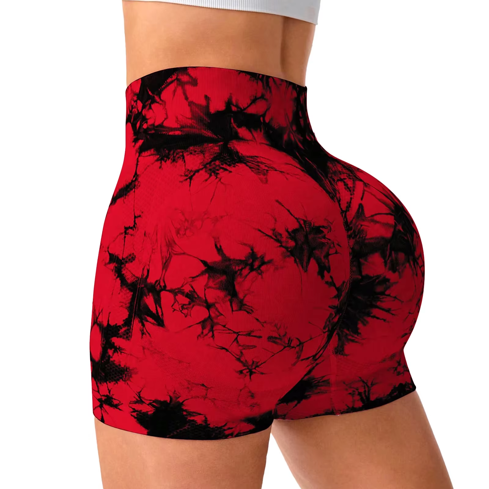 2pcs Women's High-Waist Tie-Dye Yoga Shorts