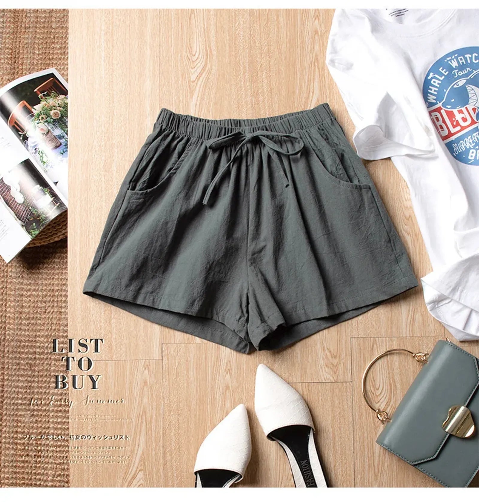 High Waisted Casual Linen Shorts for Women