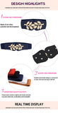Women's Gold Leaf Elastic Wide Belt with Double Hook Closure