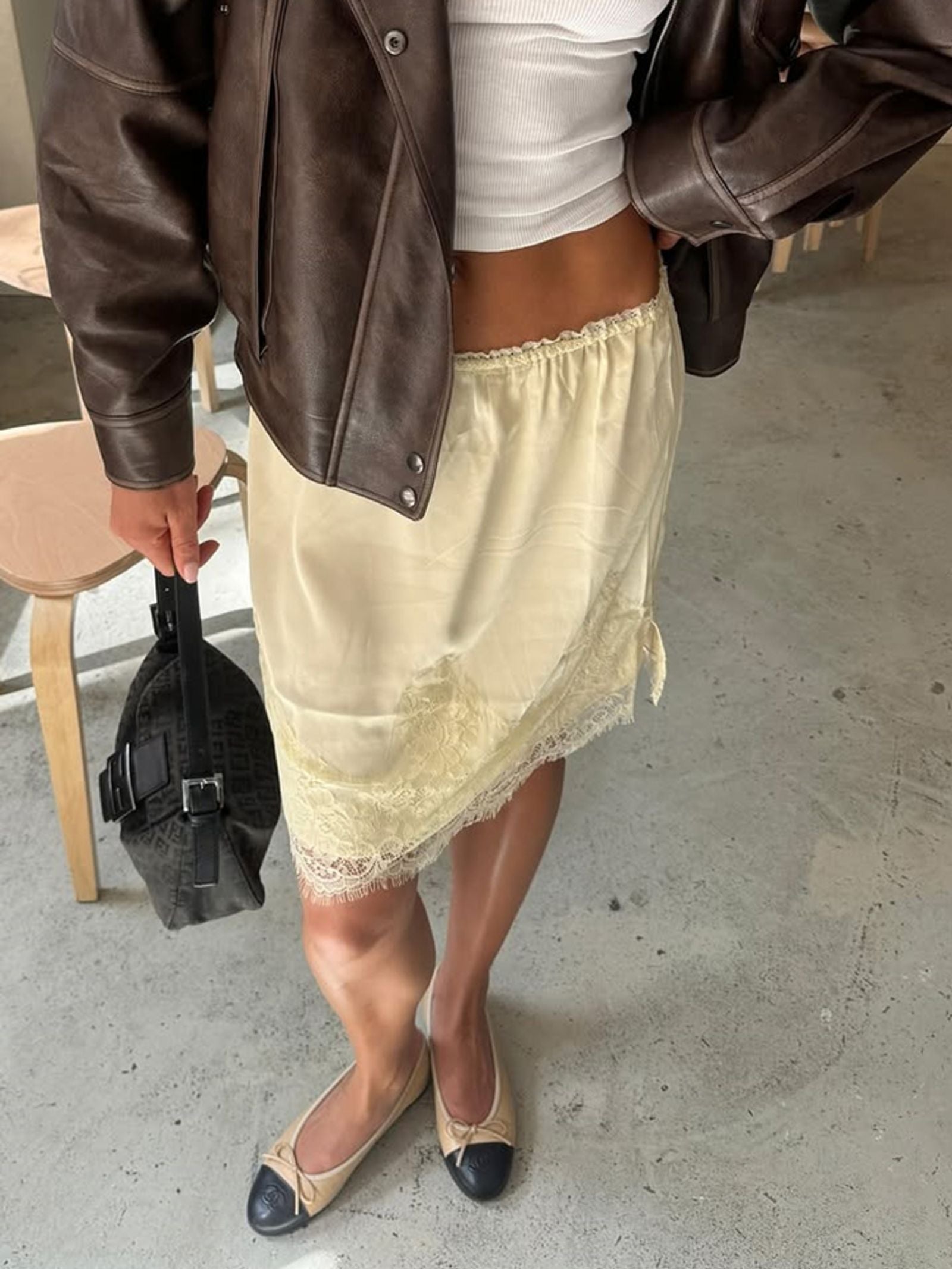 Y2K Style Satin Mini Skirt with Lace Patchwork