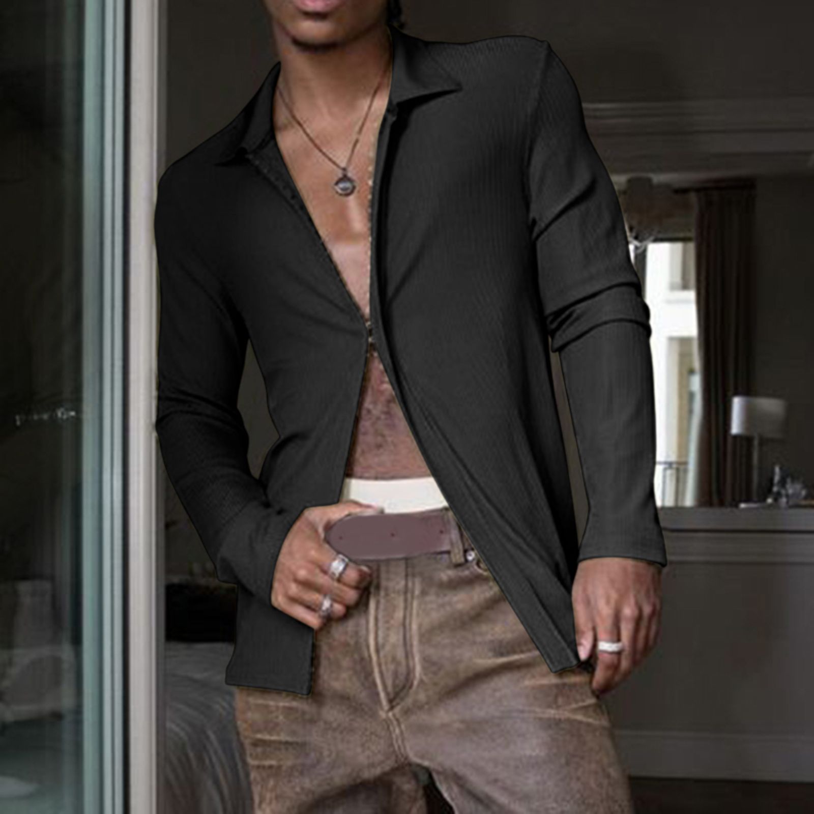 Men's Casual Lapel Long Sleeve Shirt