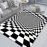 Large 3D Vortex Illusion Black White Rug