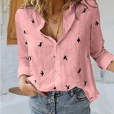Korean Fashion Blue and Pink Women's Lapel Shirt