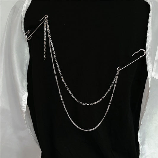 Punk Double Chain Brooch - Trendy Hip Hop Jewelry