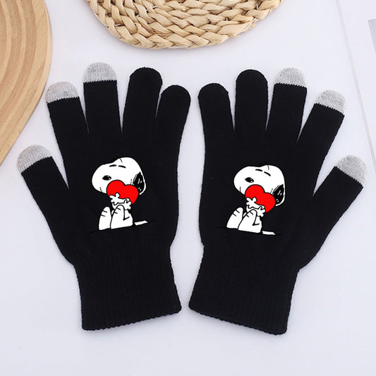 Snoopy Teen Winter Warm Knit Mittens Touch Screen Gloves