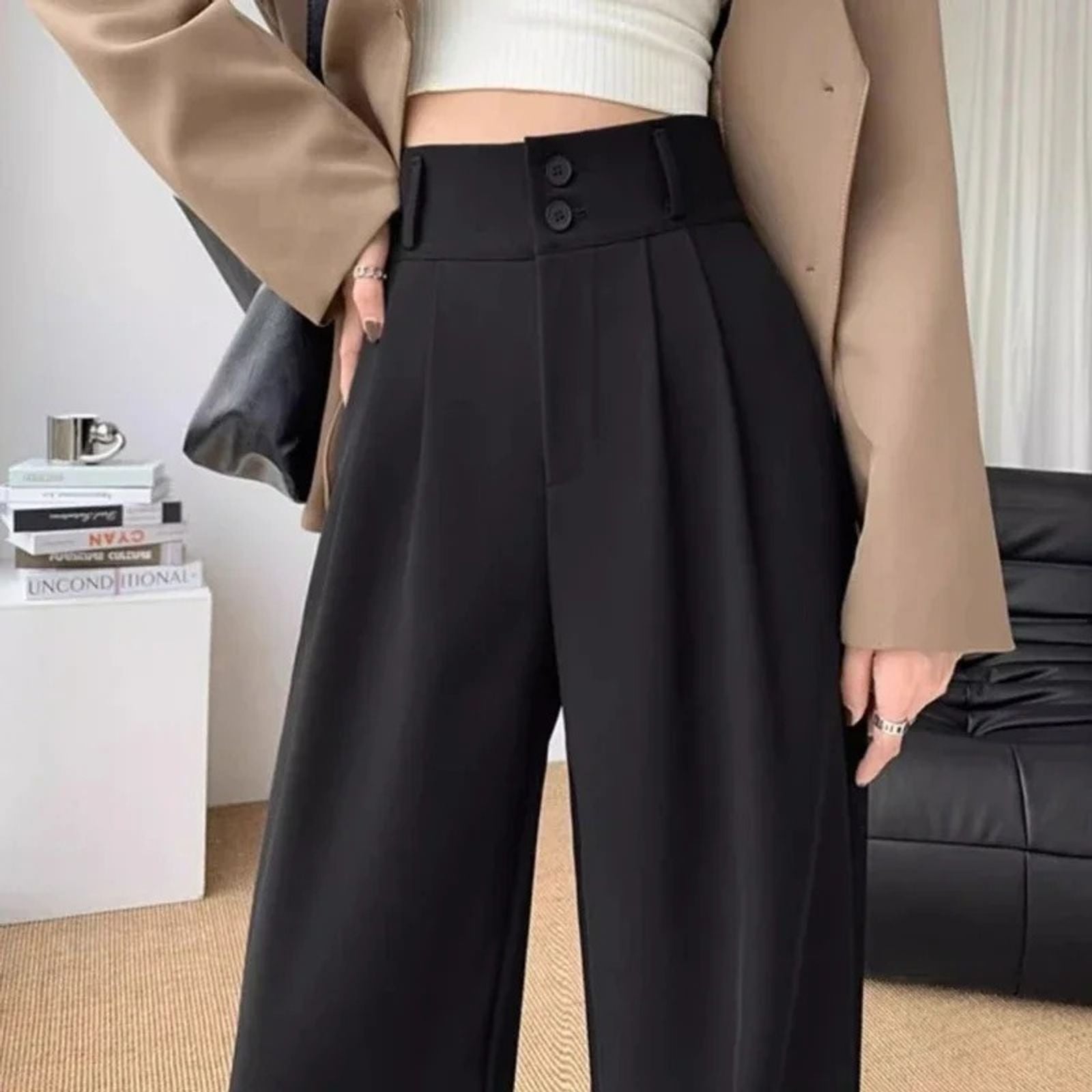 Elegant Wide Leg Pants for Women - High Waist Black Trousers