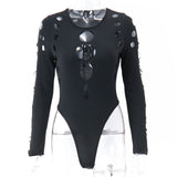Xeemilo Dot Hollow Out Long Sleeve Bodysuit