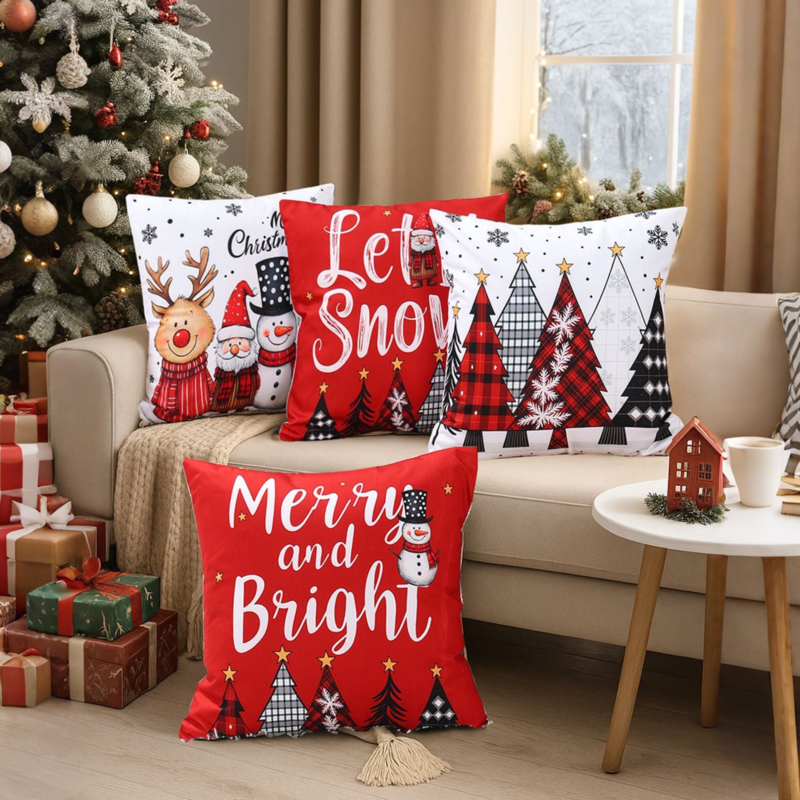 4pcs Merry Christmas Cushion Covers for Home Decoration