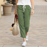 Elegant Solid Drawstring Loose Cotton Pants for Women