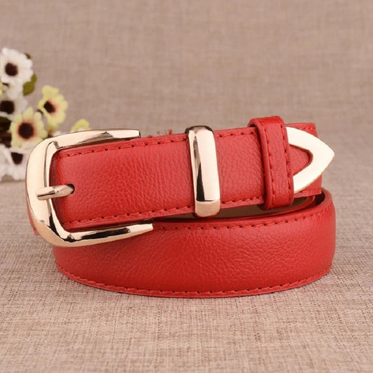 Women's White Leather Trouser Belt with Vintage Pin Buckle