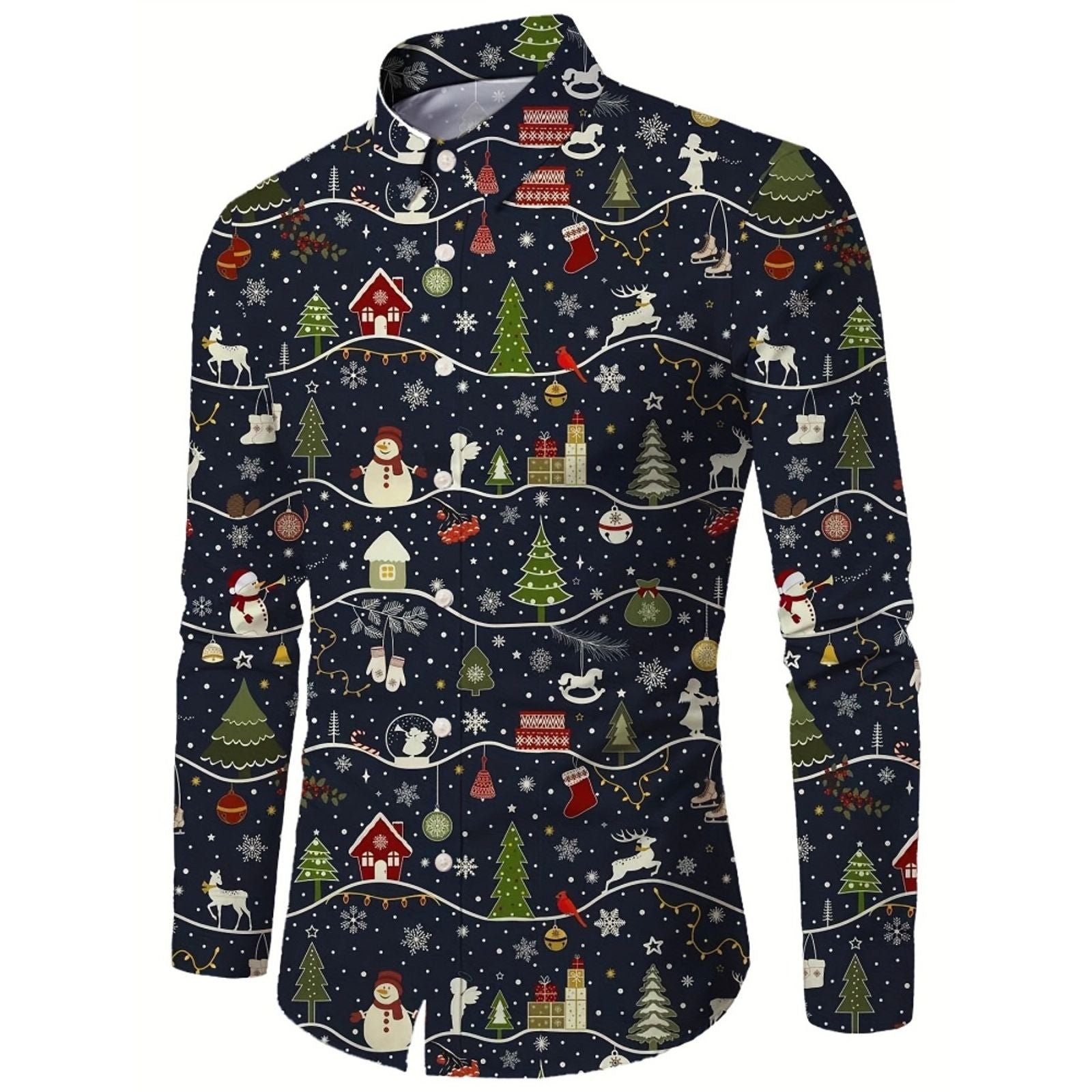 Men's Christmas Elk Graphic Print Long Sleeve Shirt