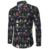Men's Christmas Elk Graphic Print Long Sleeve Shirt