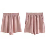 Summer Solid Color High Waist Wide Leg Shorts