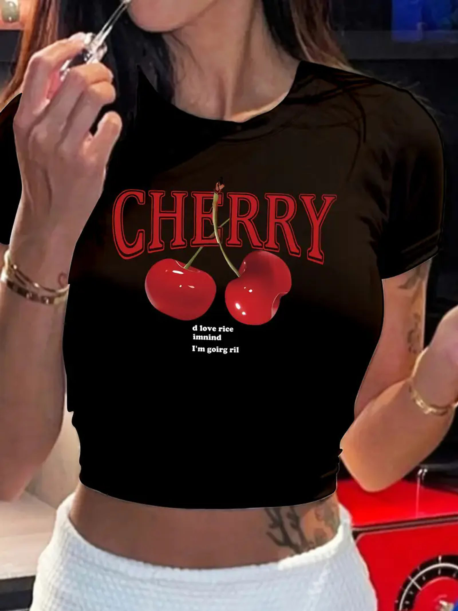 Cherry Print Crop Top for Women - Y2K Style
