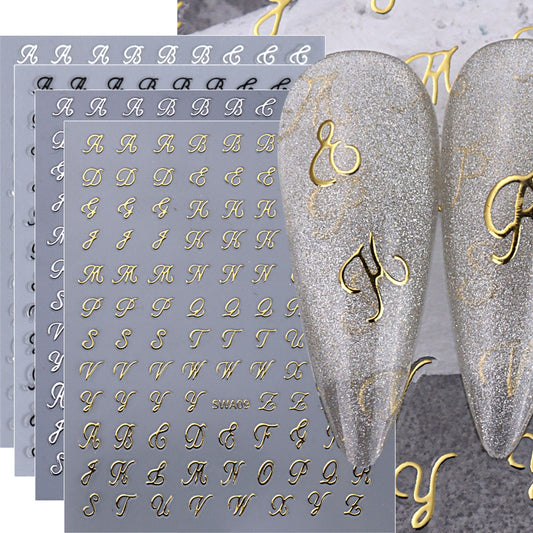 4pcs Alphabet Nail Stickers - Roman Letter Design
