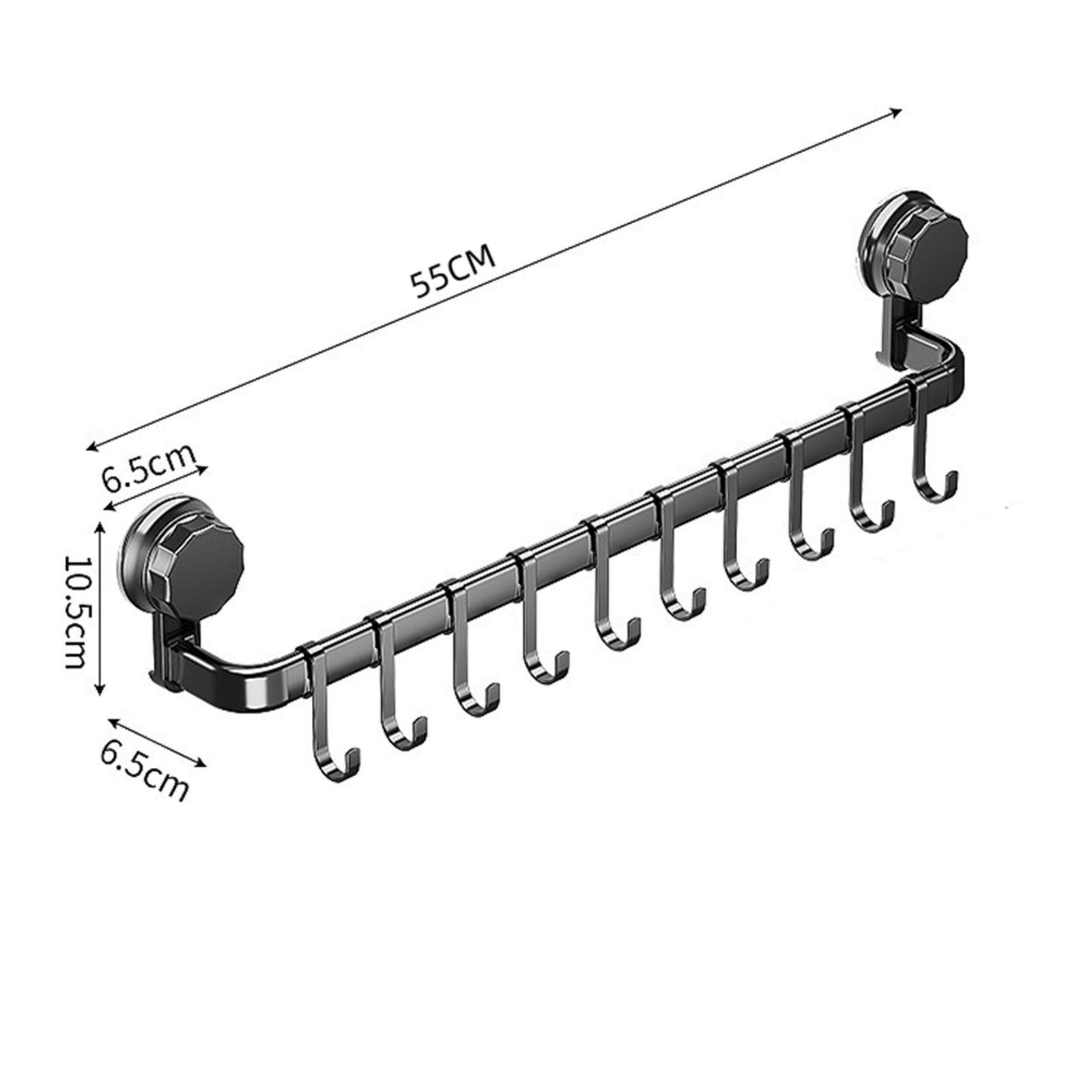 Wall-Mounted Suction Cup Hooks Kitchen Storage Rack with 10 Hooks