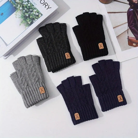 Men's Knitted Fingerless Gloves - Warm and Stylish