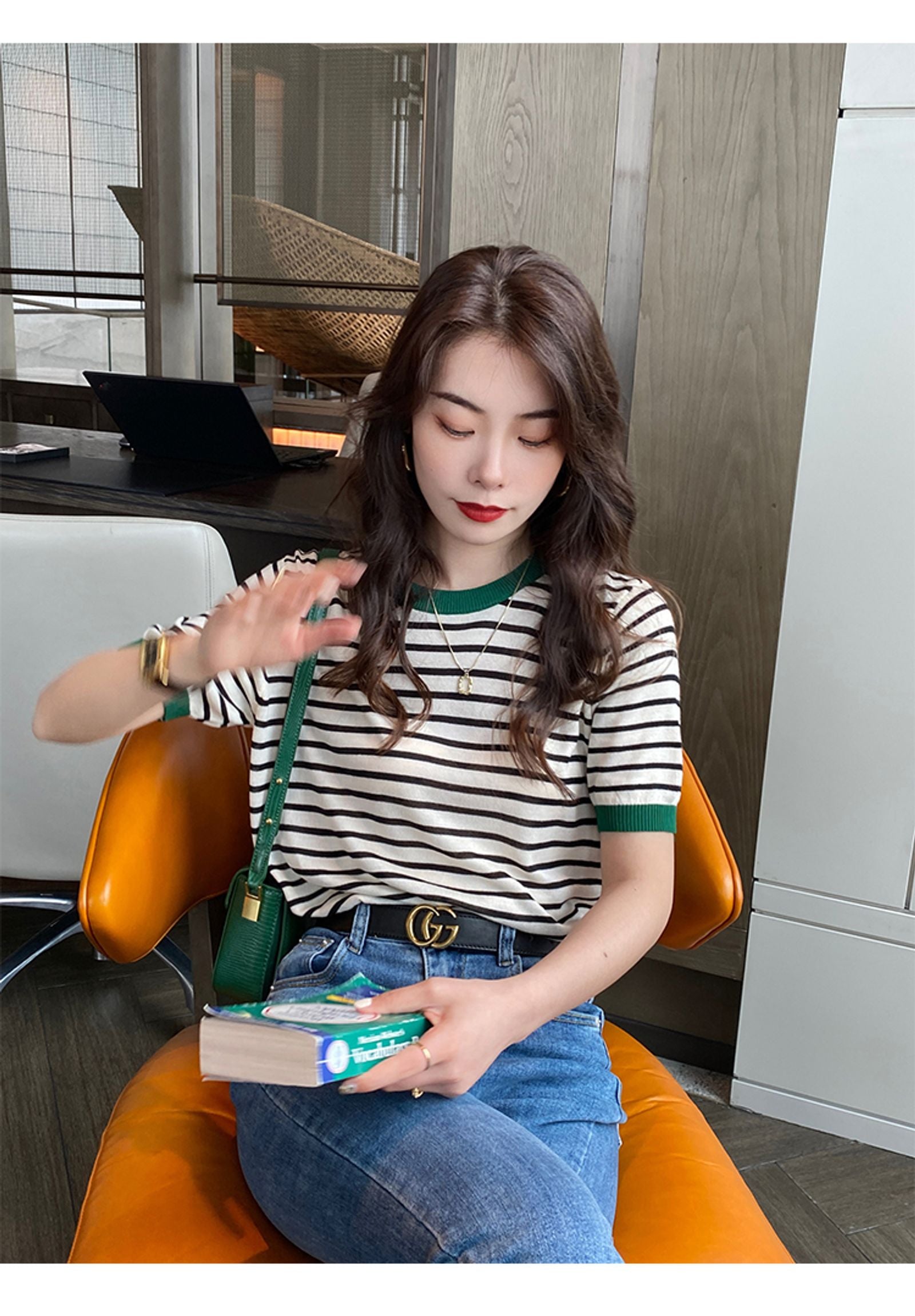 Women's Summer Stripe Knitted Round Collar T-Shirt