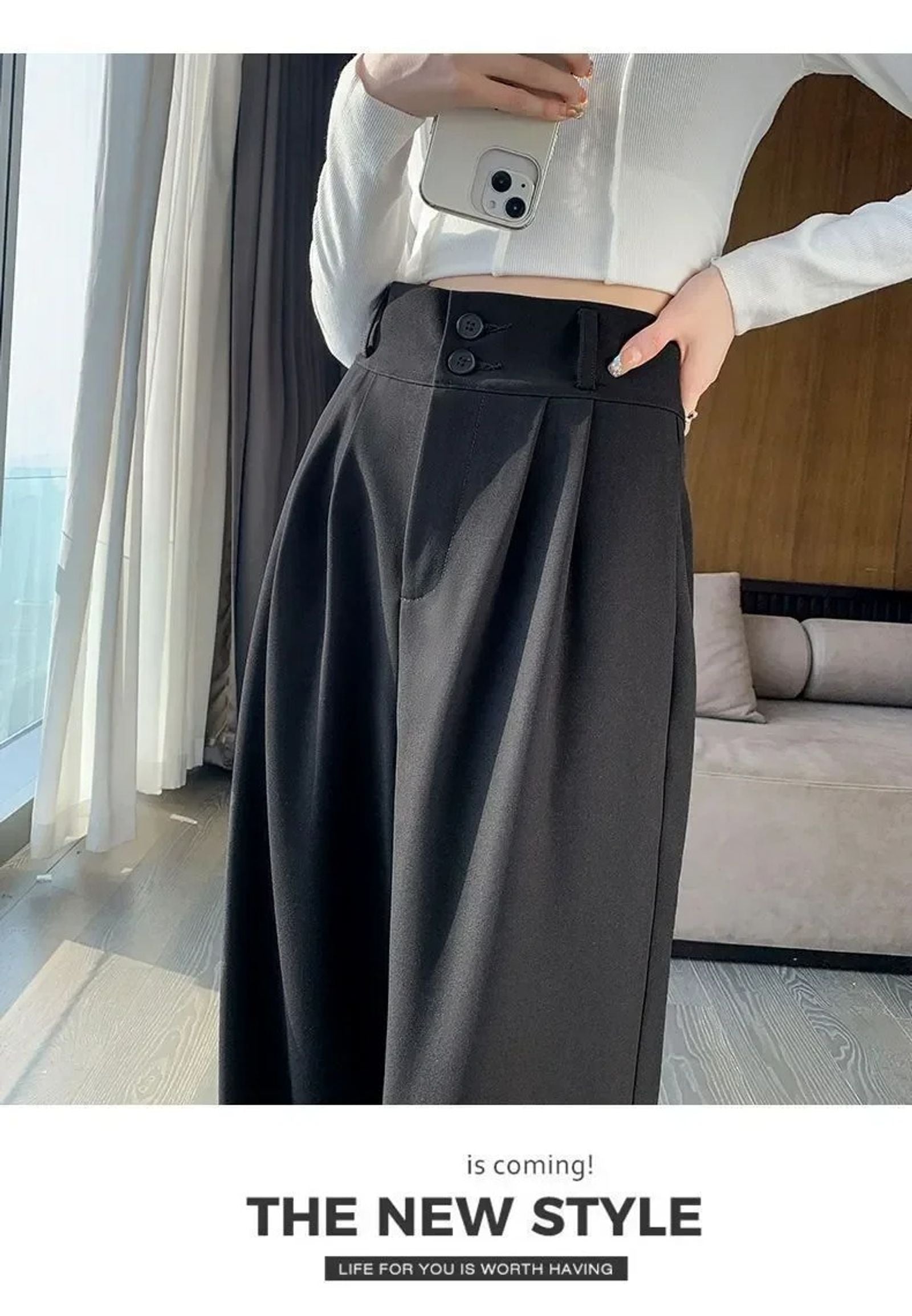 Elegant Wide Leg Pants for Women - High Waist Black Trousers
