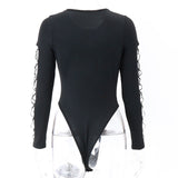 Xeemilo Dot Hollow Out Long Sleeve Bodysuit