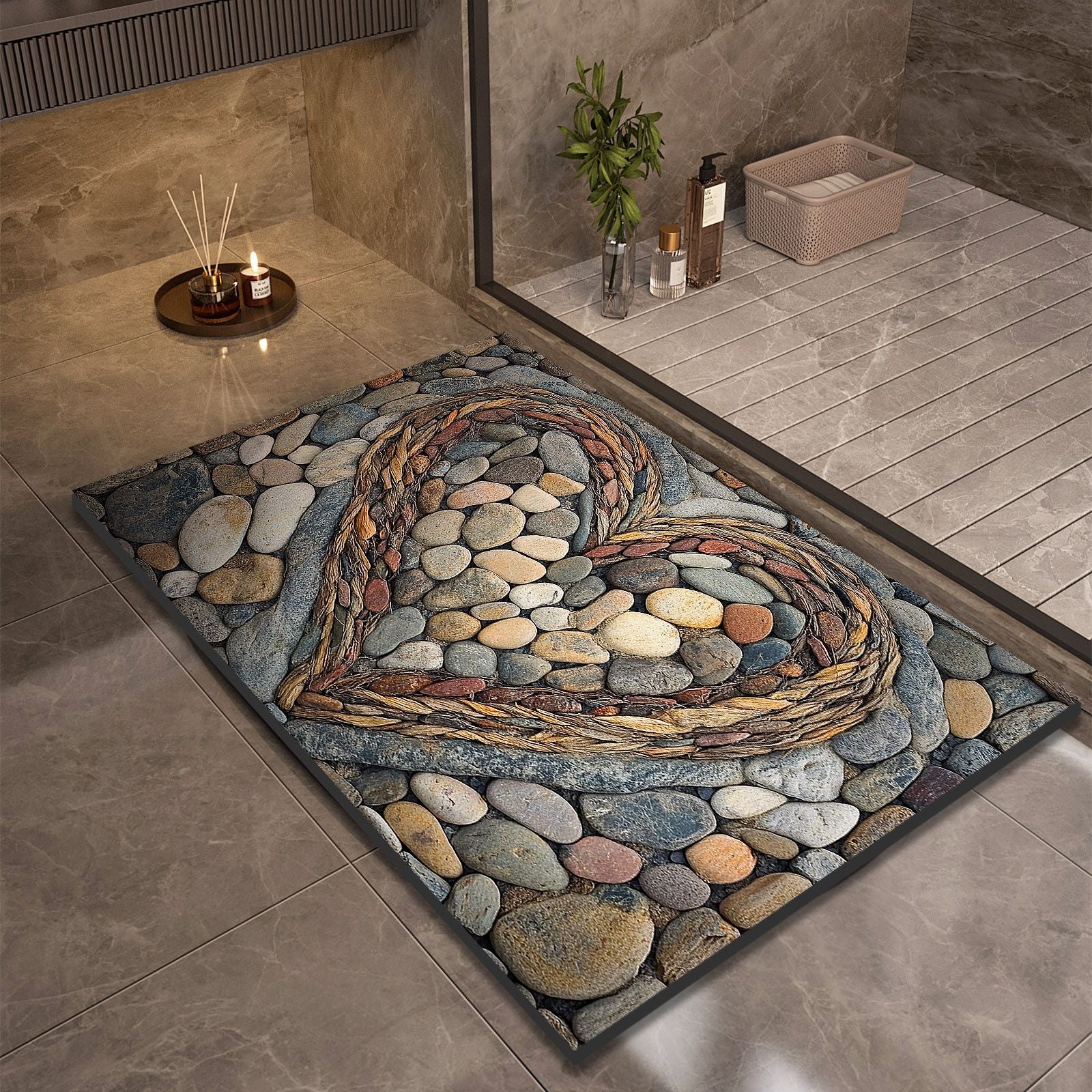 Stone Design Diatomite Bath Mat - Non-Slip & Quick Dry