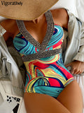 Sexy Print Strapped One-Piece Swimsuit for Women