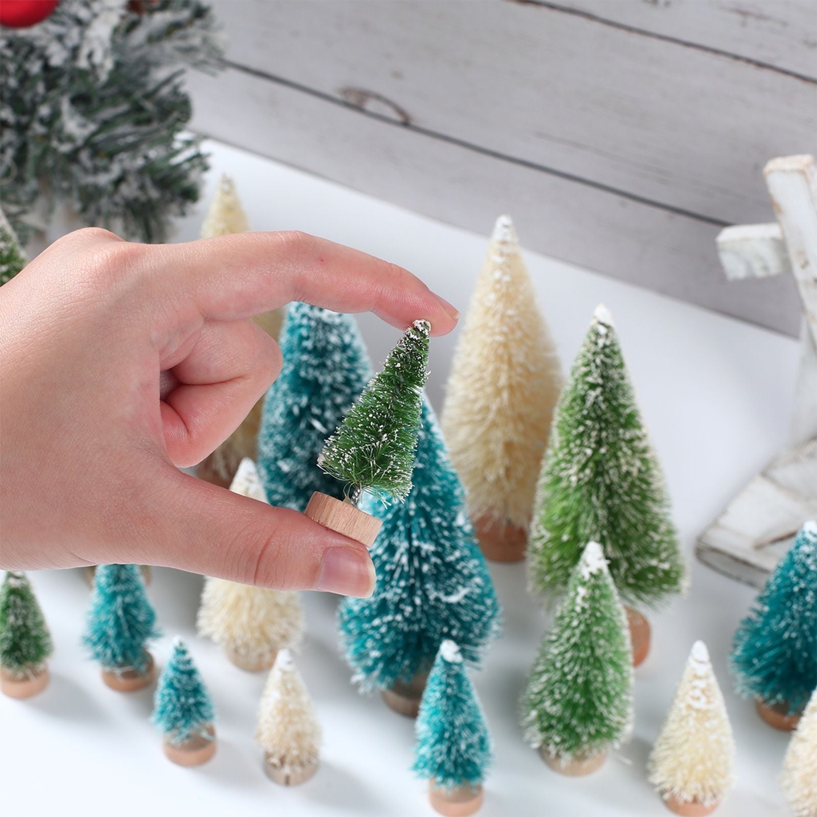 Mini Wooden Christmas Tree in Blue Green White Gold