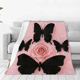 Pink Butterfly Rose Flannel Throw Blanket