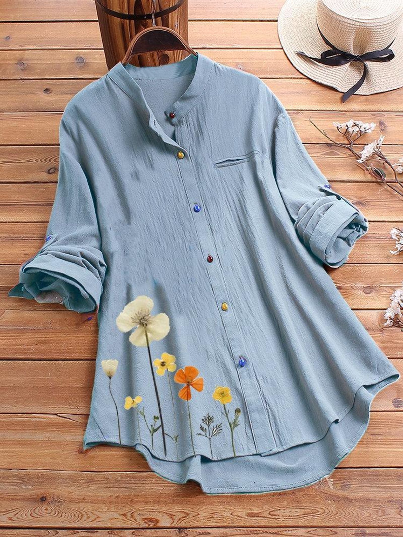 Women's Floral Pattern Button Down Long Sleeve Blouse